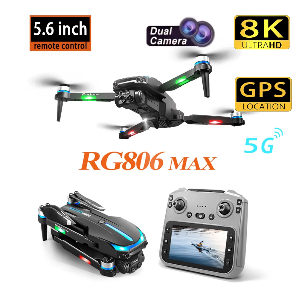 

Новый аэродинамический дрон Rg806 Max, 5,6-дюймовый пульт дистанционного управления с экраном, GPS-позиционирование, бесщеточный двигатель, лучший подарок