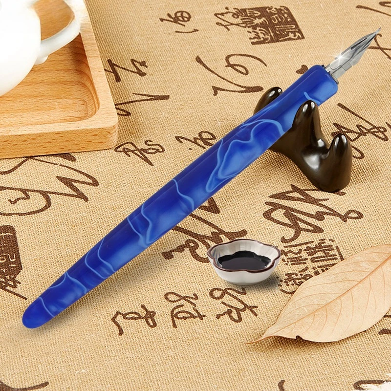 BALAOYE Blue Black Resin Dipping Pen Red Pear Wood Ink Pens Office School Dip Pen Manual Polishing Tips Stationery Writing Gifts