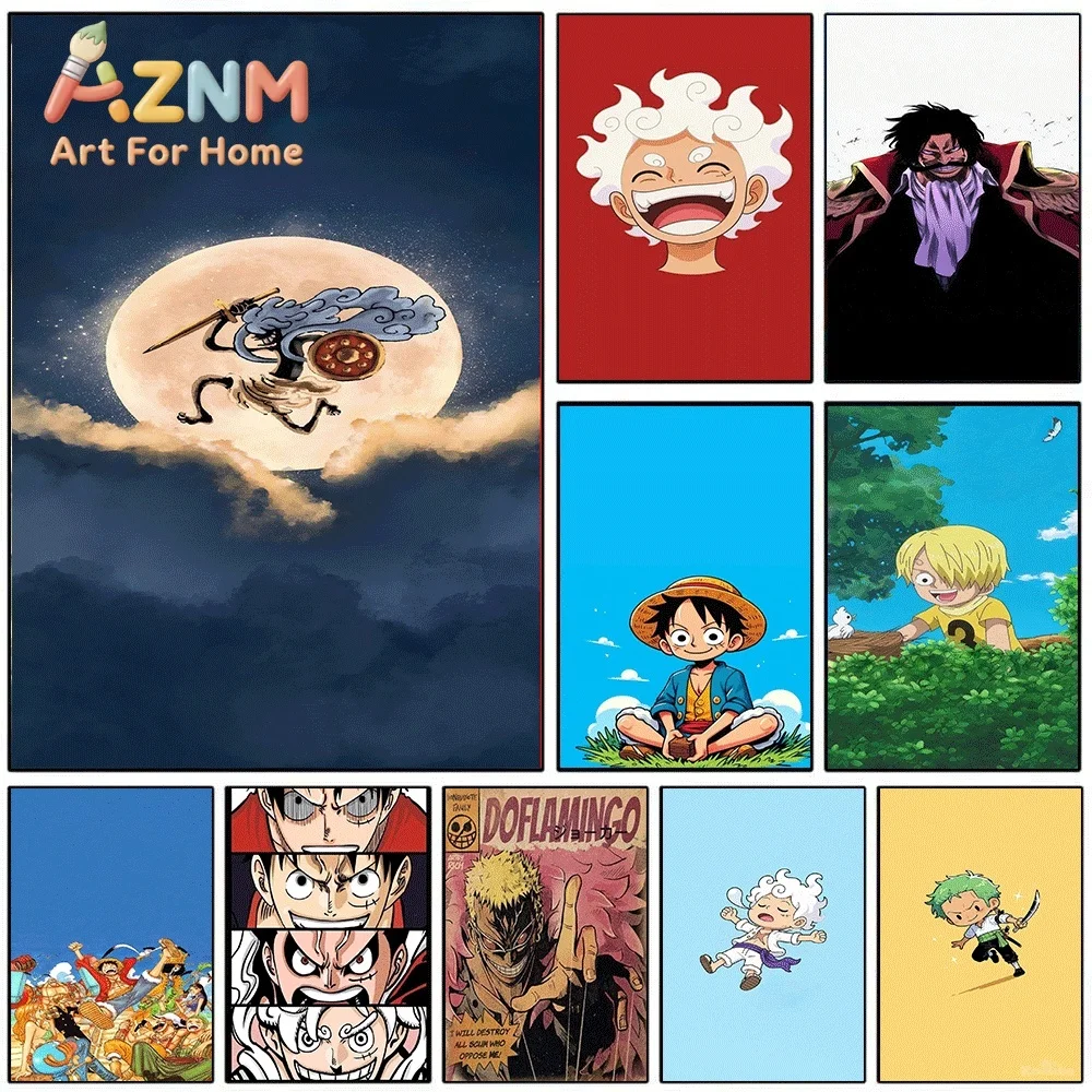 One Piece Anime Canvas Wall Art No Frame Nika Luffy Roger Sanji Zoro Doflamingo Manga Print Poster for Bedroom Living Room Hom