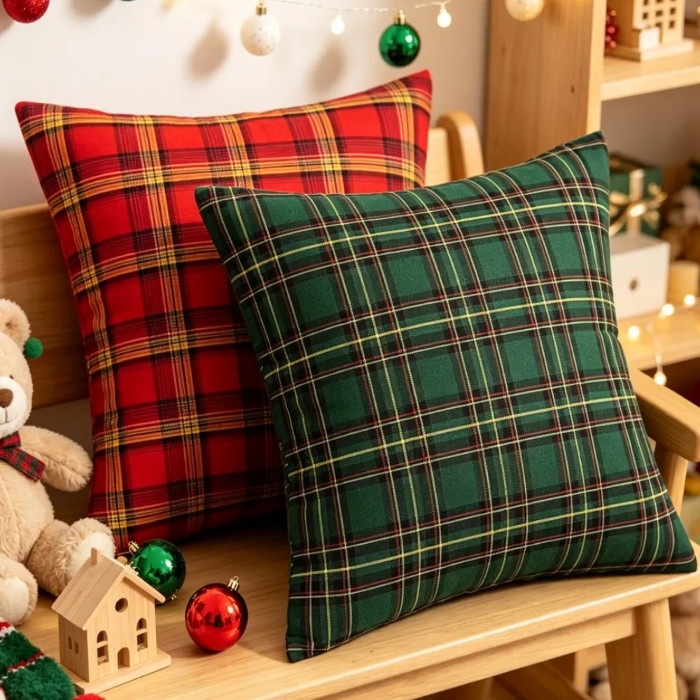 1/2pcs Christmas Gift Plaid Throw Pillow Covers Scottish Tartan Winter Farmhouse Buffalo Check Cushion Cover 30x50cm 45x45cm
