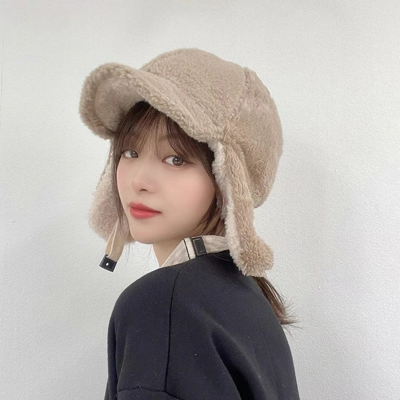 المرأة صوف الضأن لي فنغ قبعة شتاء دافئ الدراجات يندبروف التزلج شمال شرق طيار قبعة سميكة مقاومة البرد قبعة تزلج #6