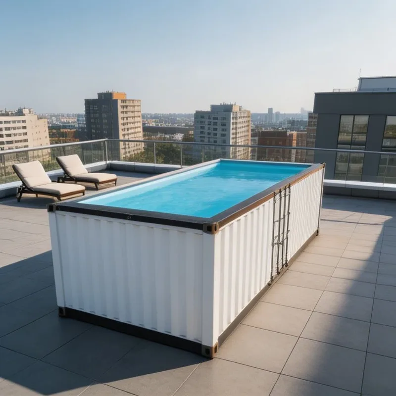 Container Pool Shipping Container Pool Customized Modular Shape with Side Window Light Patio Courtyard Center