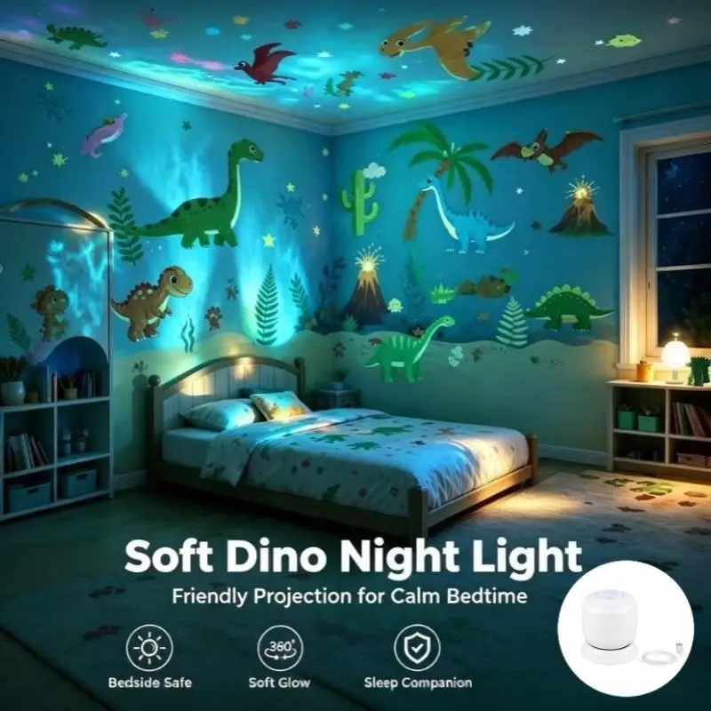 Dinosaur Projector Night Light Realistic Dino Projection Patterns Soft Warm Light for Kids Birthday Gifts Toddler Bedroom Decor