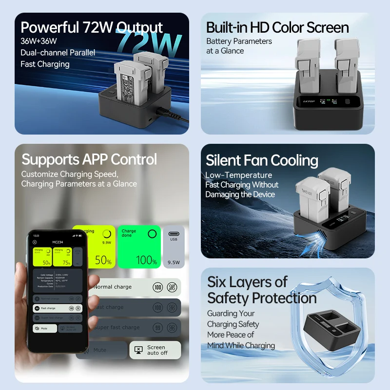 For DJI Mini 3/3Pro/4Pro Drone Battery Fast Charger Hub Two-way Intelligent Digital Display Screen Charging Butler Accessories