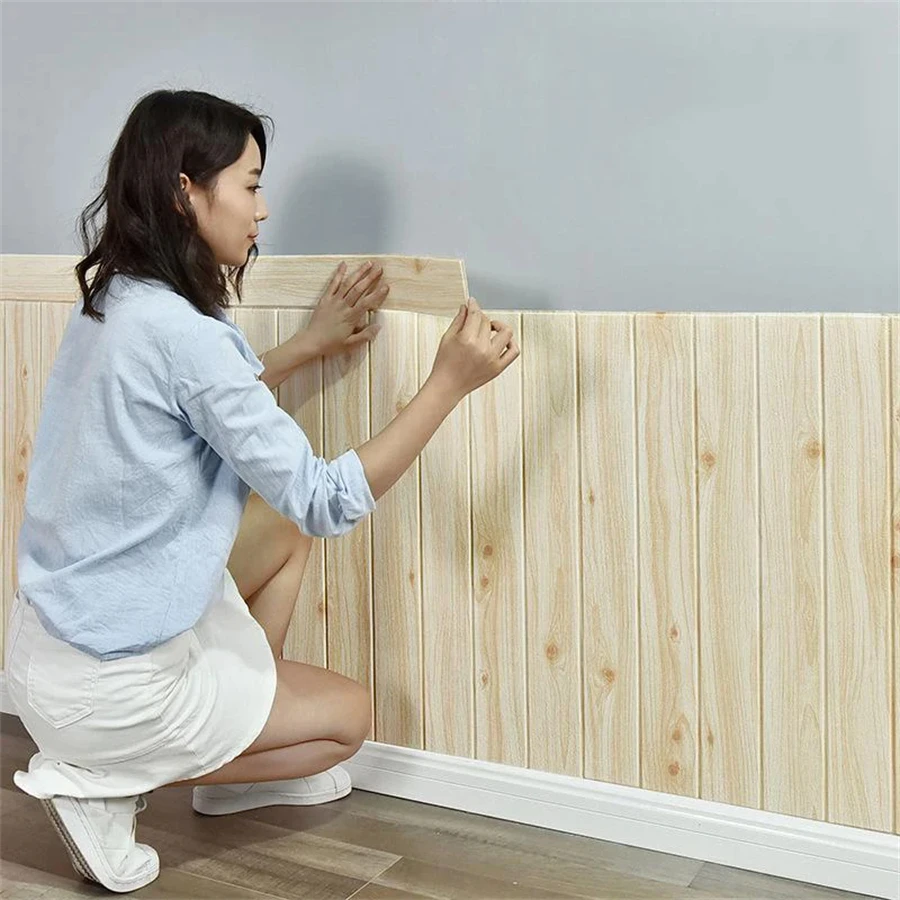 10pcs 35X35cm 3D Wall Stickers DIY Wood Grain Foam Self-Adhesive Waterproof Moisture-Proof Ceiling Bedroom Wallpaper Home Decor