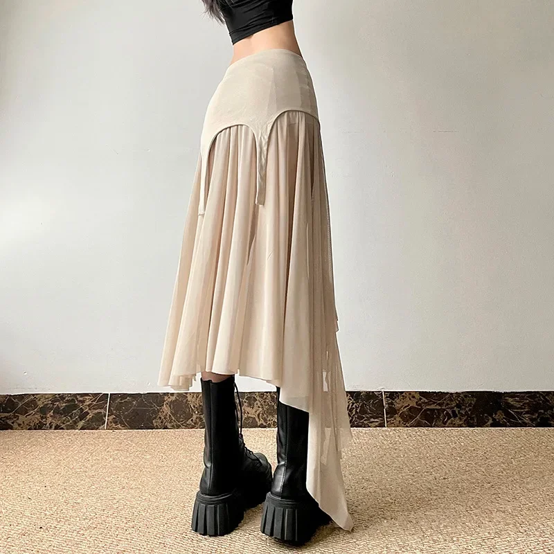 2025 Mode Mesh Patchwork Club Alt Bodems Punk Rok voor Vrouwen Harajuku Goth Cyber Y2K Onregelmatige Zoom Mid Rokken streetwear