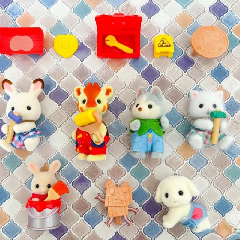 Sylvanian Families – porte-clés aveugle, figurines, ensemble de cuisine Original, jouets pour enfants pour filles, nouveau Style, sacs aveugles pour vêtements de travail
