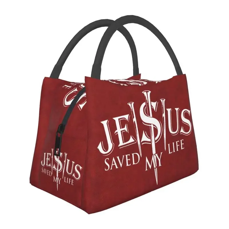 Jesus Saved My Life Insulated Lunch Bag for Work Office Christ Religion Christian Faith Portable Cooler Thermal Bento Box Women