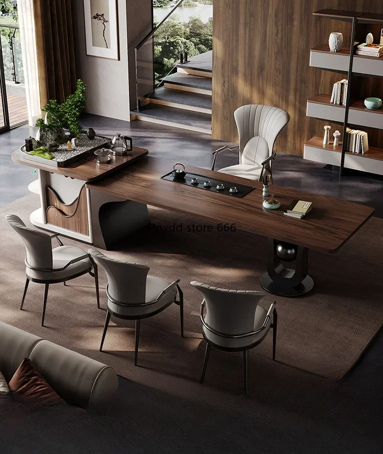 Light luxury high-end North American walnut tea table and chair combination