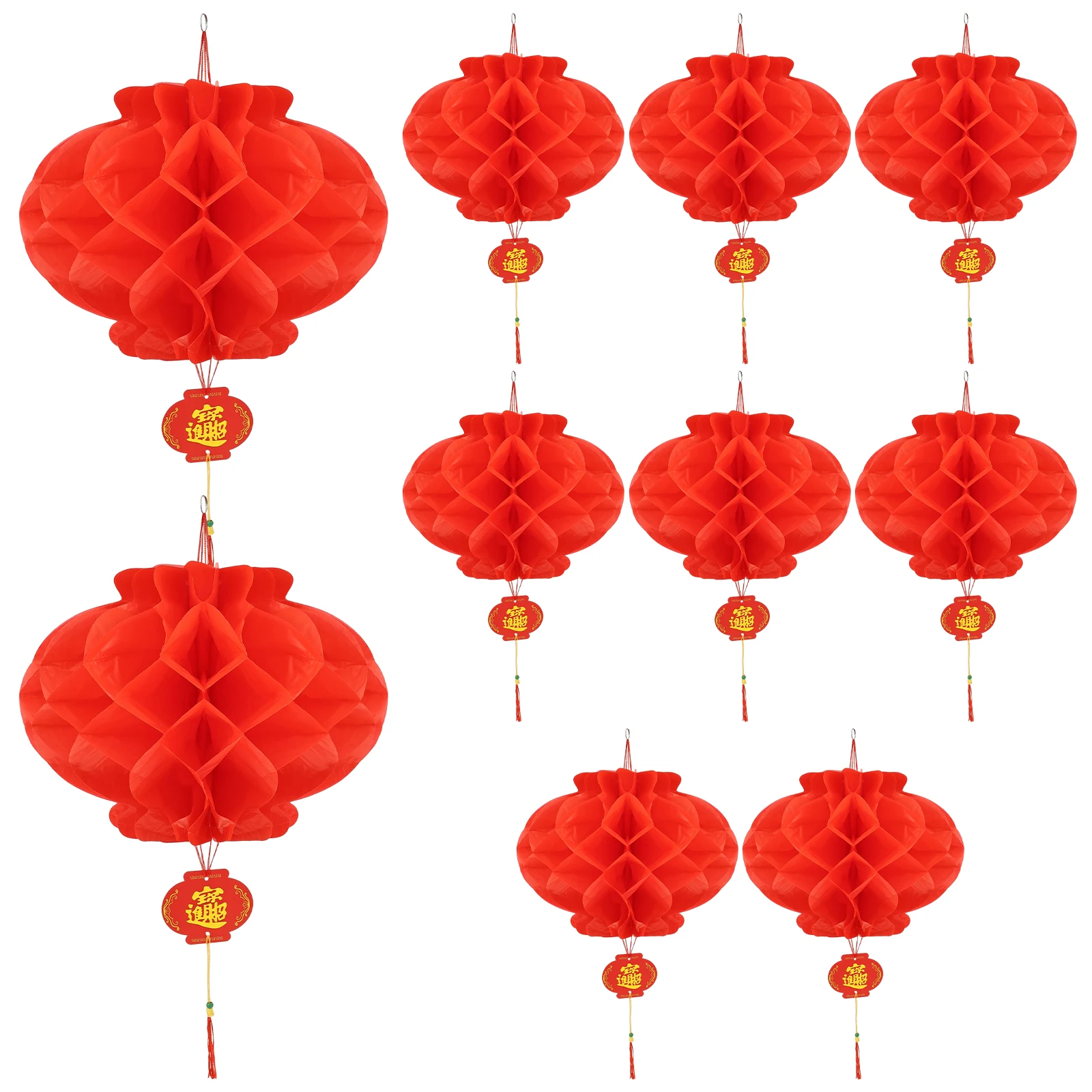 10 Pcs Chinese Red Paper Lanterns 35cm Traditional Festive Hanging Decor Set Spring Festival, Wedding Party, Hanging Lanterns