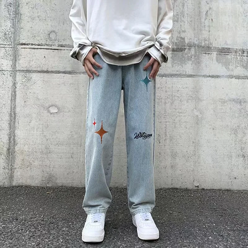 ICCLEK New Jeans Men's Casual Pants Fashionable Loose Straight Leg Wide Leg Pants