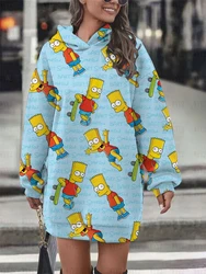 Women's Birthday Party Dress Printed Pullover Hooded Sweatshirt Dress Fashion Women's Sweatshirt Dress Disney The Simpsons