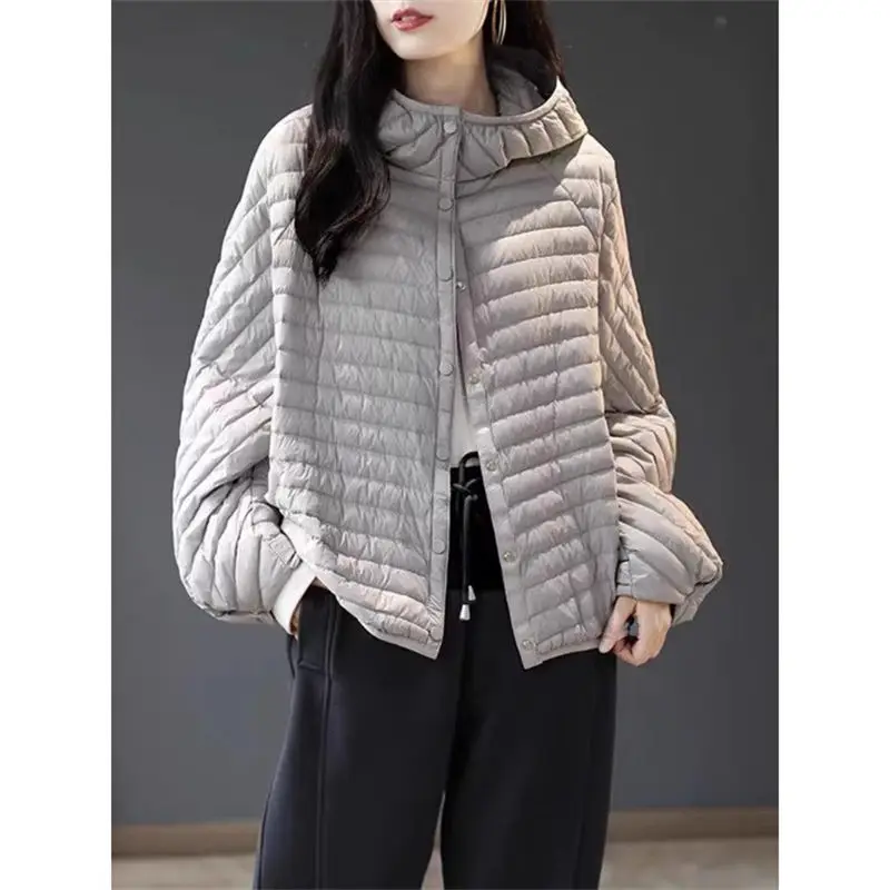 

Striped Loose And Lightweight Down Cotton Jacket For Women 2024 Autumn Wnter Hooded Short Versatile Coat Mujer Chaqueta A420