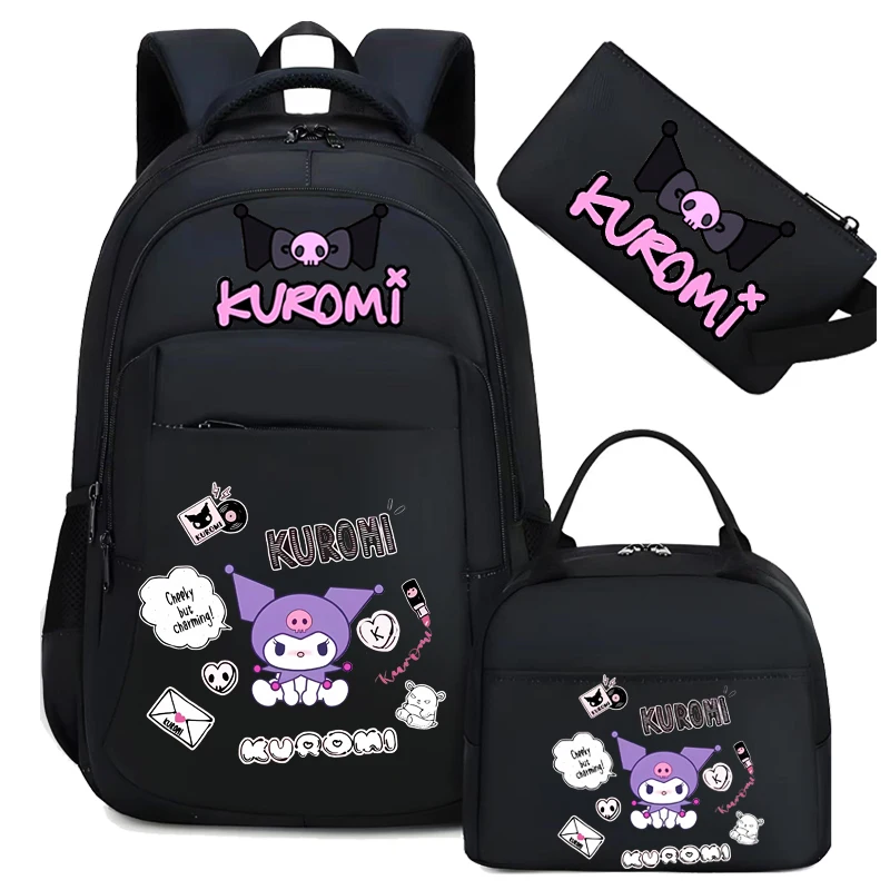 Mochilas Kuromi de camuflaje de 3 uds., mochila de viaje con capacidad para hombres y mujeres de dibujos animados con bolsas para el almuerzo, estuche para lápices, Mochilas deportivas informales