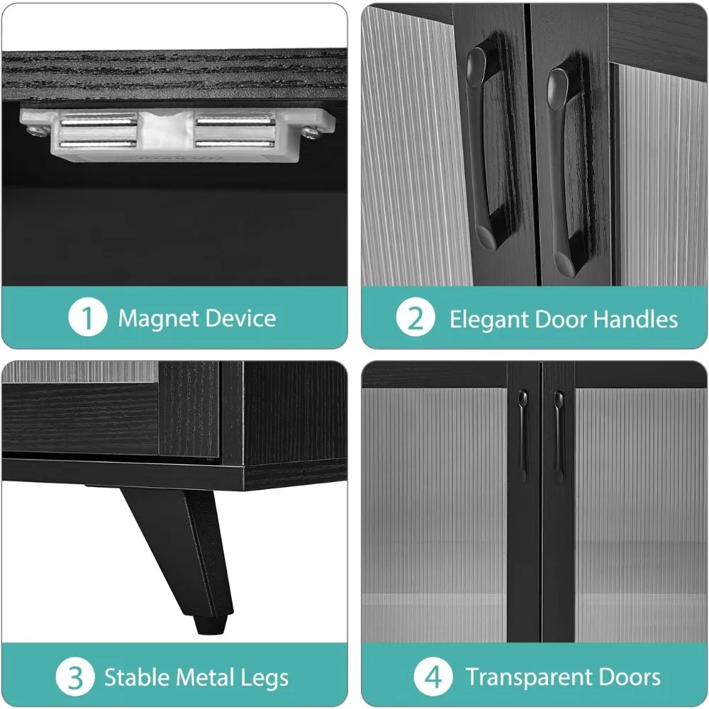 طاولة خادم بوفيه المطبخ من Panana، خزانة جانبية، طاولة وحدة تحكم بوفيه مع خزانة أبواب (49 بوصة، أسود)