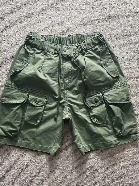 American Style Summer New Men's Shorts Thin Pure Cotton Casual Five-Quarter Length Multi-Pocket Design Wear-Resistant Leisure...