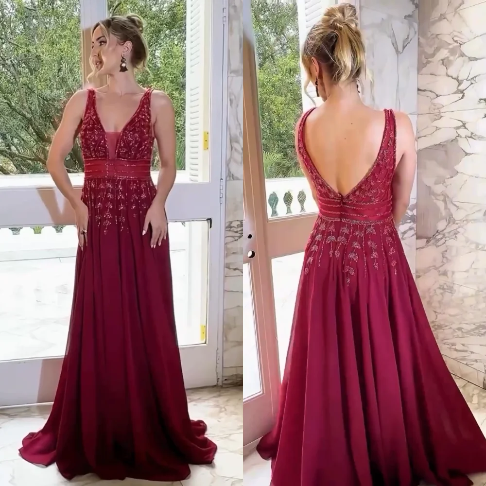 

Customized Chiffon Rhinestone A-line Floor-length Bespoke Occasion Women Luxury Evening Elegant Party Wedding Sparkle Sexy