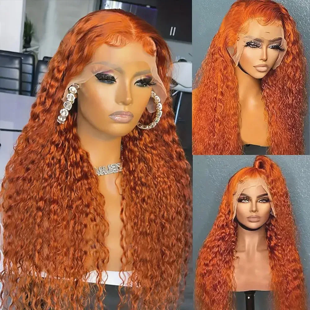 ความหนาแน่น 200% Deep Wave ขิงวิกผมผมมนุษย์ Pre Plucked 13x4 13 × 6 ลูกไม้ด้านหน้าวิกผมสําหรับผู้หญิง