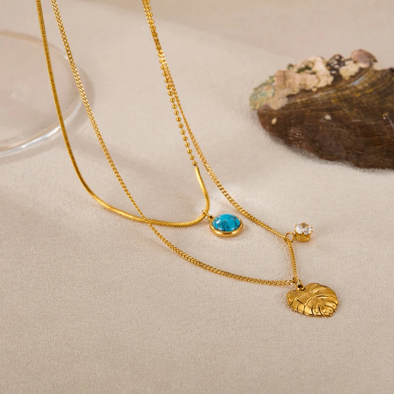 Blau Türkis Zirkonium Anhänger Titan Stahl Damen OL Persönlichkeit Vielseitig Mode Halsketten Schmuck Party Geschenk – Detail 5
