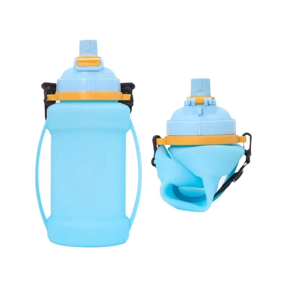 Large Capacity Silicone Water Bottle 2L Wide Mouth Folding Water Cup Double Handle Easy To Carry Sports Water Kettle Camping