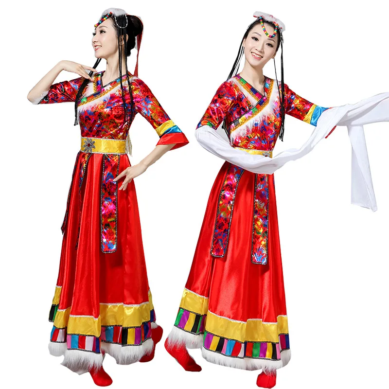 Chinese Tibetan Dance Costumes Traditional Women National Dance Stage Performance Classical Mongolian Costume Festival Outfit