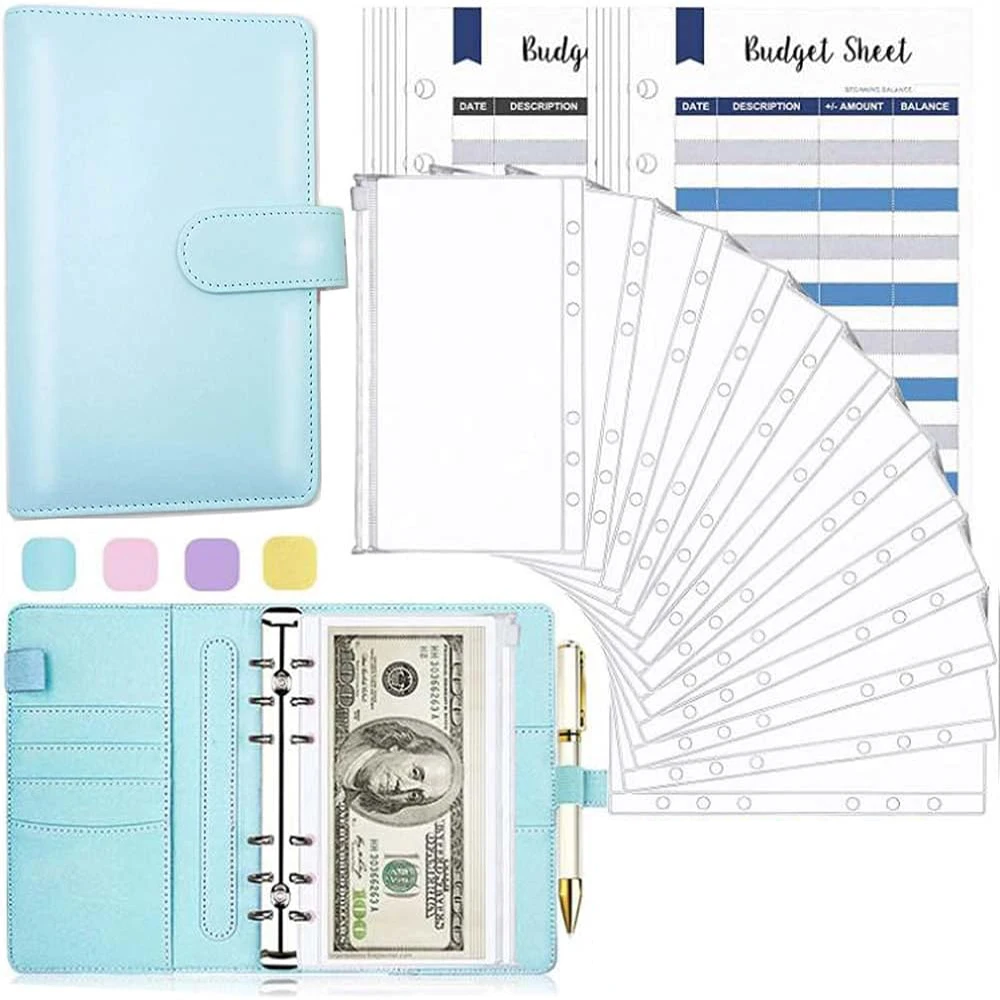 Budget Binder Notebook A6 Planner Cash Envelope Savings Money 6 Holes Binder for Financial A6 Loose-leaf Notebook Housing Set