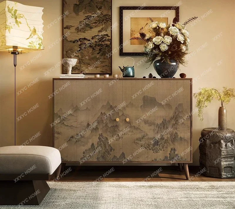 Walnut porch cabinet living room decoration integrated wall locker