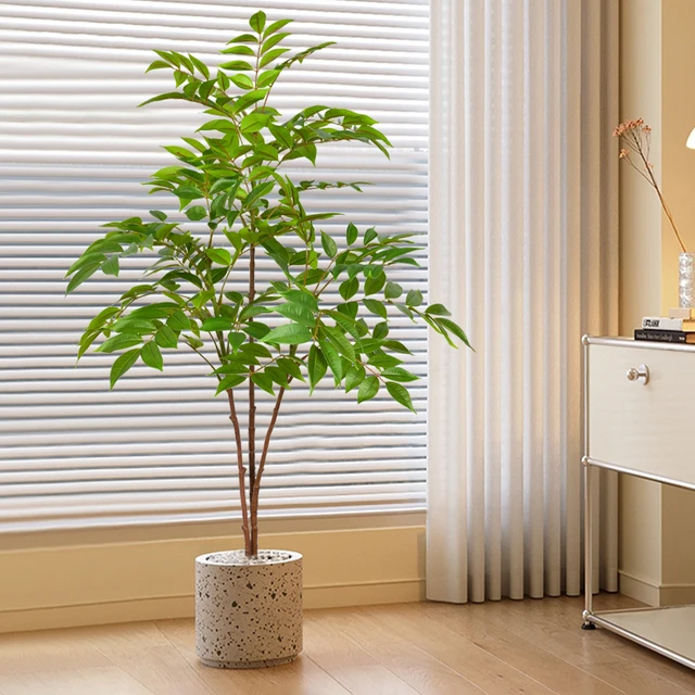 76-140cm Duża sztuczna gałąź drzewa Ficus Fake Lacquer Tree Plastic Banyan Plants Green Tall Palm Leaves For Home Garden Decor