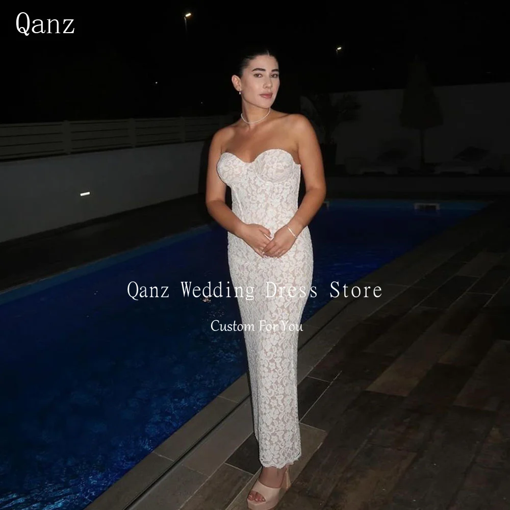 Qanz Strandhochzeitskleid Spitze Meerjungfrau Knöchellanges Robes De Mariée MGrande Taille Lace Up Back Robe De Mariee 2024 Maßgeschneidert