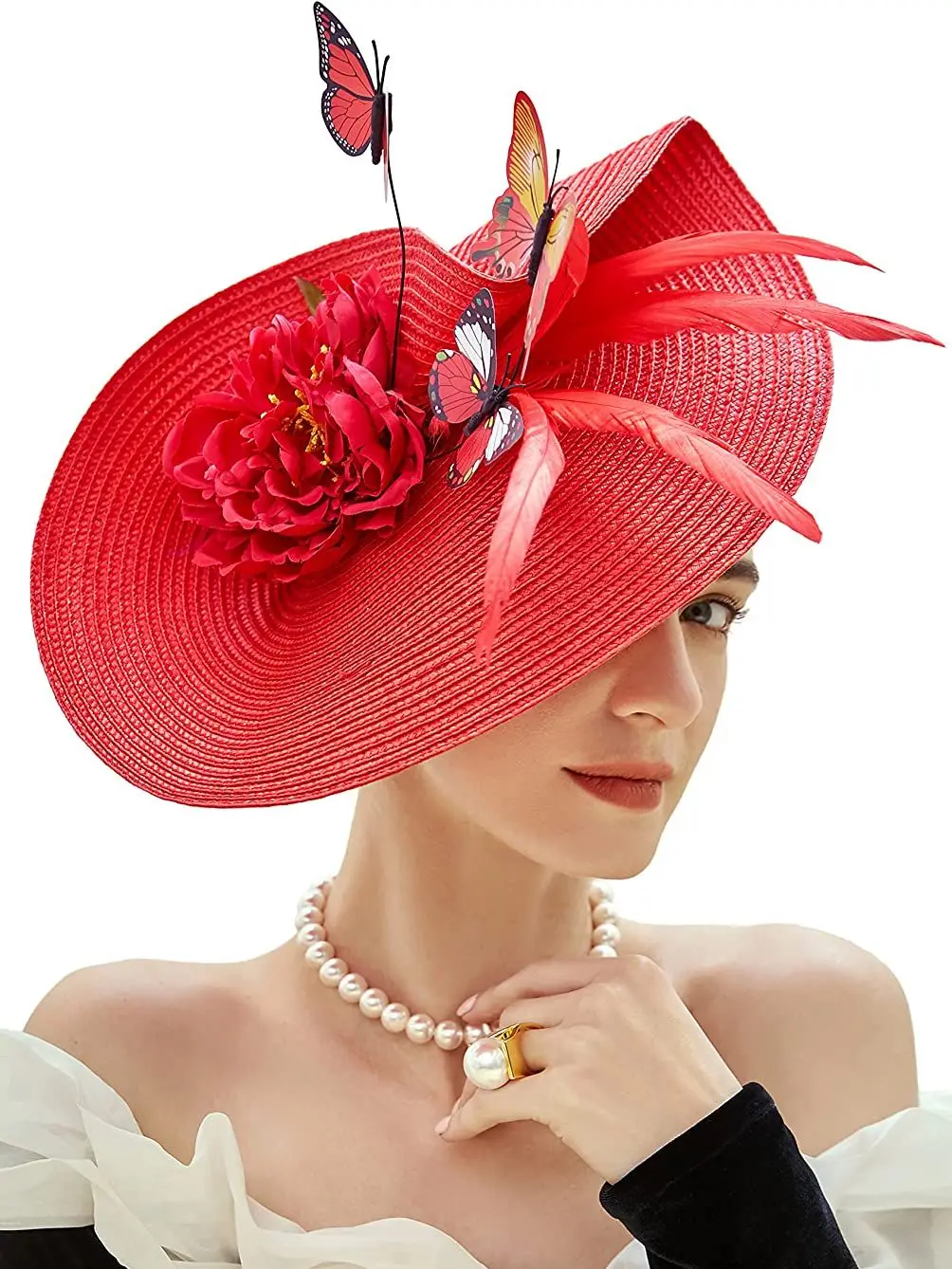 Hot Elegant Butterfly Flowers Exaggerated Tea Party Kentucky Derby Hat Fascinator Big Pillbox Hat Headband for Cocktail