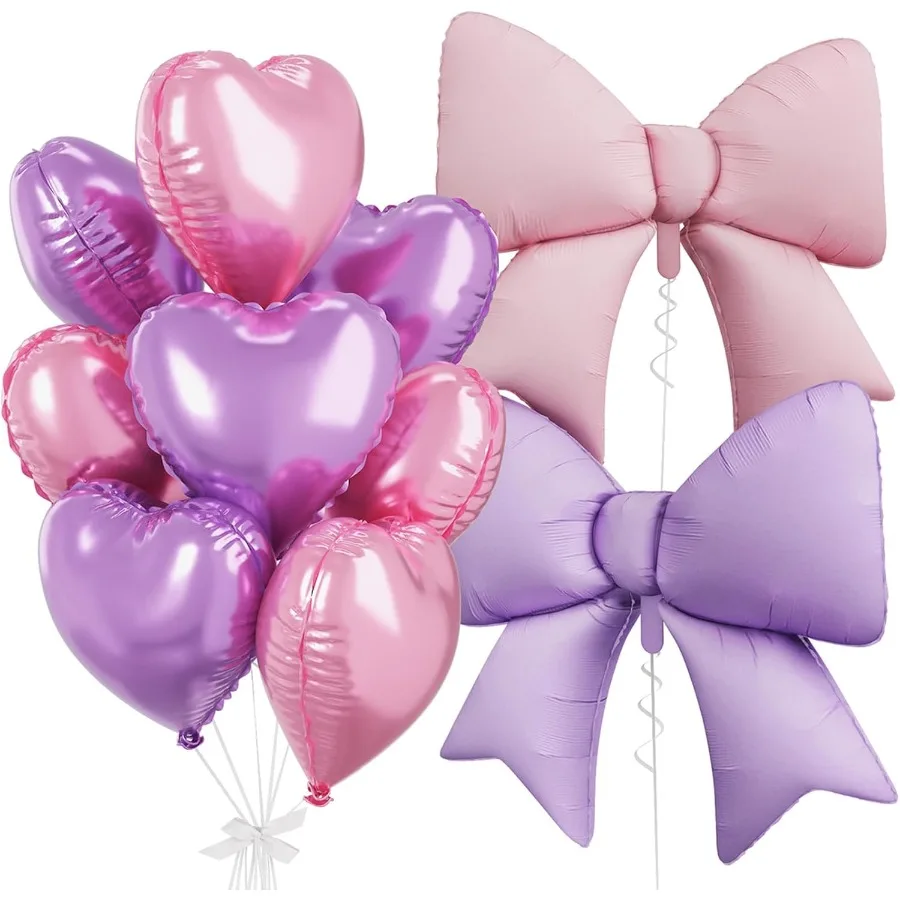 

Розово-фиолетовые воздушные шары в форме сердца Набор фольгированных шаров с бантом из 10 18-дюймовых воздушных шаров в форме сердца и 38-дюймовый фиолетовый розовый бант B с гелиевым наполнением