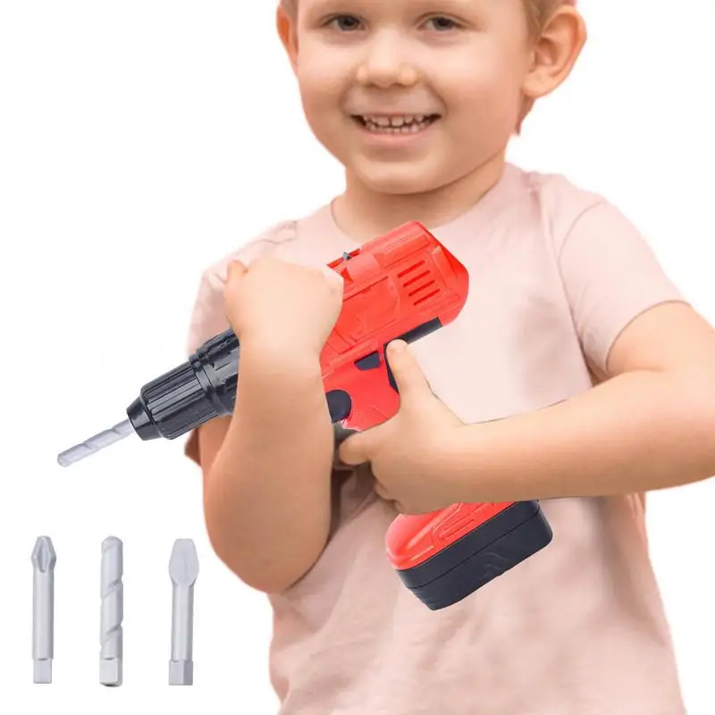 Electric Drill Toy Mini Toy Drill With 3 Interchangeable Drill Bits Pretend Play Drills With Sound And Motion Outdoor Preschool