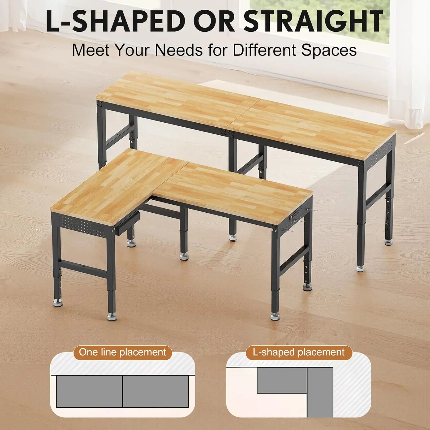 96”L-Shaped Heavy Duty Work Bench, Heights Adjustable Workbench, 5000 LBS Load Capacity, Work Benches for Garage, Customized