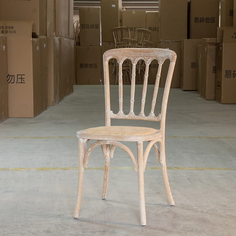 Solid wood dining chair household backrest, fully braided rattan bamboo joints, Napoleon chair