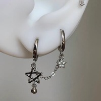 1PCS Silver Color Star Chain Double Ear Hole Stainless Steel Ear Bone Nail Y2K Fashion Hottie Earrings for Women Jewelry