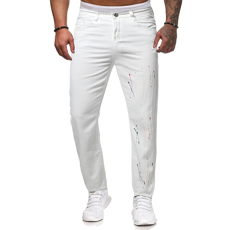 

2023 New Men's White Jeans Slim Fit Pants Korean Fashion Street Dress Retro Japanese Street Fengshui Washing Casual Pants