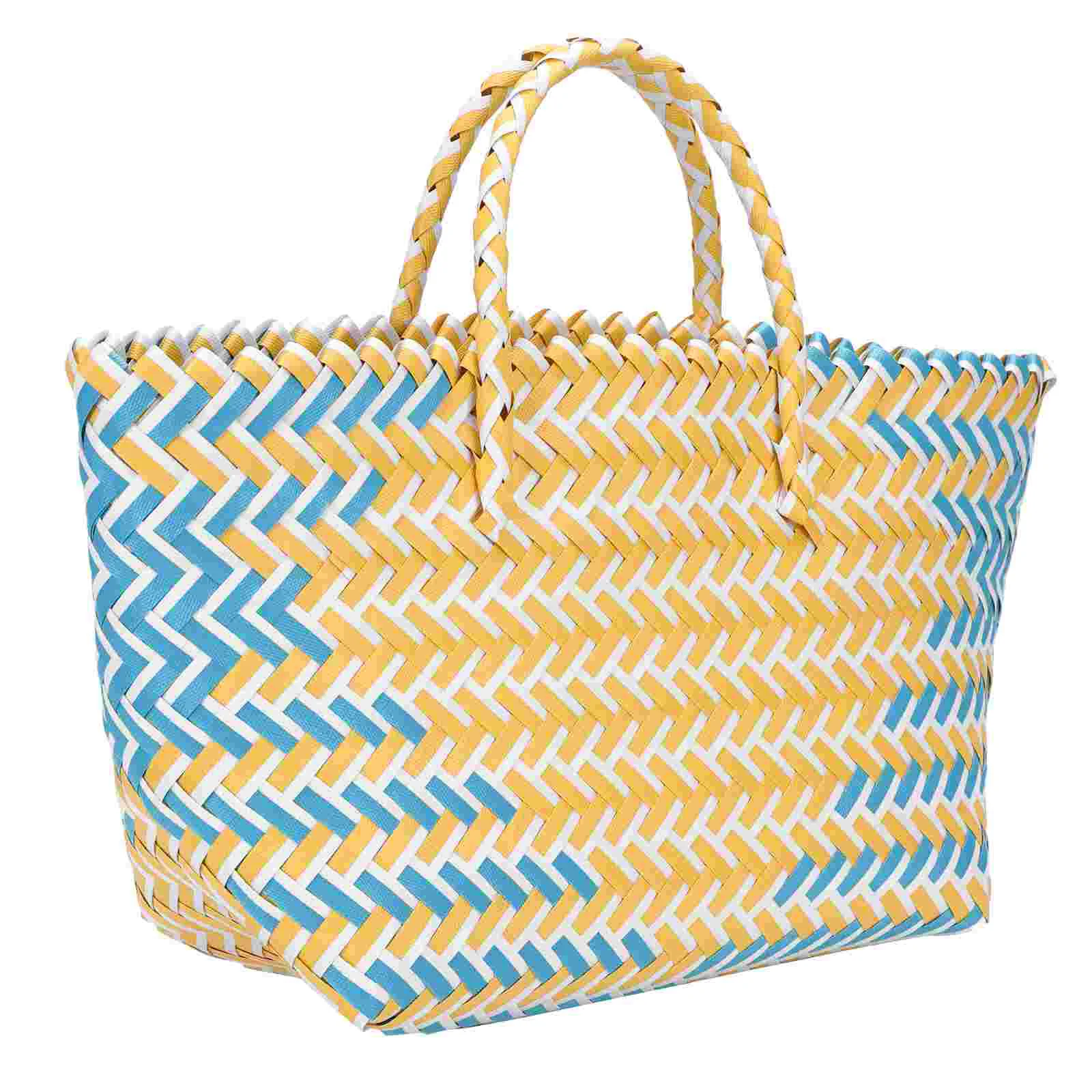 Straw Bag Hand-knitted Plastic Casual Handwoven Handbag Fashionable Striped Bags for Women