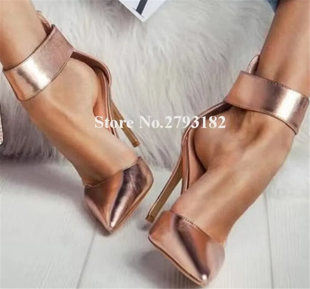 

Women Charming Fashion Pointed Toe Patent Leather Stiletto Heel Pumps Gold Silver Ankle Wrap High Heels Formal Dress Shoes