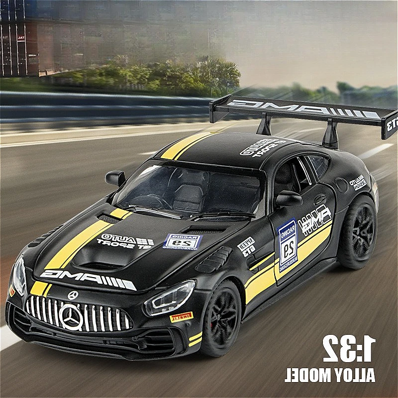 

1:32 New limited edition ANG GT painted version alloy car model sound and light pull back can open the door boy toy gift