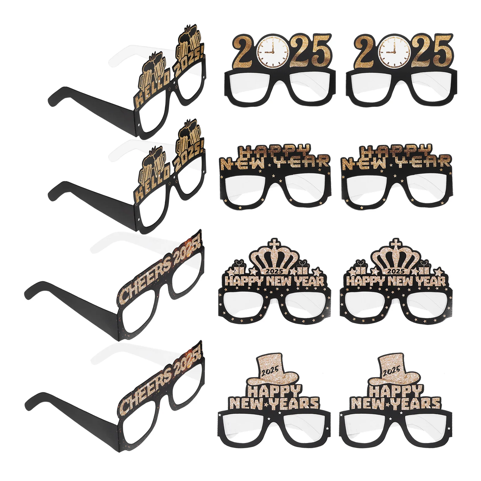 

12pcs Year Glasses 2025 Paper Glasses Black Gold Paper Photo Props Party Decor Comfort Wear Eyewear Accessories