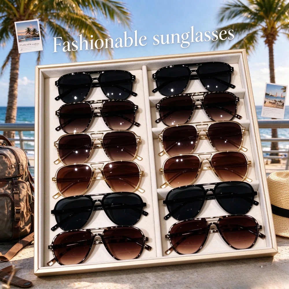 12 Pairs of New Double-bridge Fashion Sunglasses, High-end Multifunctional UV-blocking Sunglasses, Unisex Sunglasses, Recommended Gifts