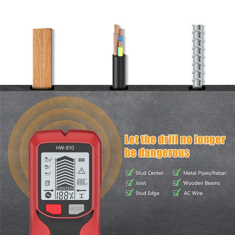 

ABKU-HW-810 Handheld Metal Detector Nail Finder With High-Definition LCD Display Wall Detector For Home Improvement