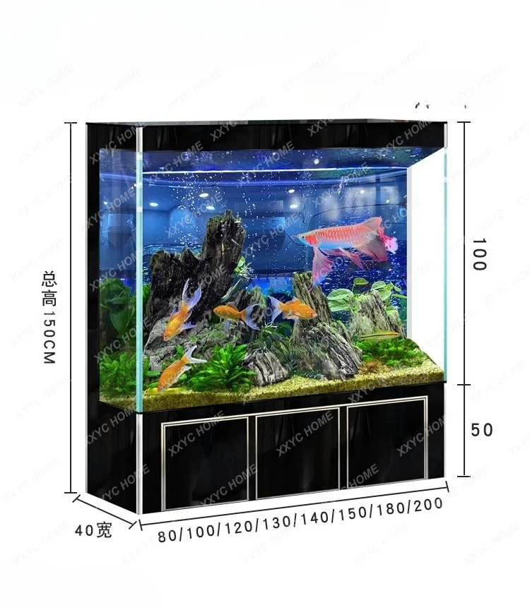 

A Household new fish tank living room ultra-white glass floor ecological water-free arowana tank aquarium bottom filter