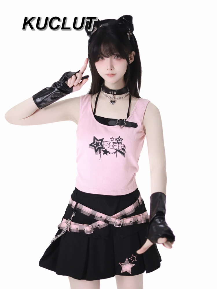 

Fashion Summer Casual Outfits for Lady Sweet Cute Vest and High Waist Skirt Set Y2k Style Women's Two Piece Sets 2025 New