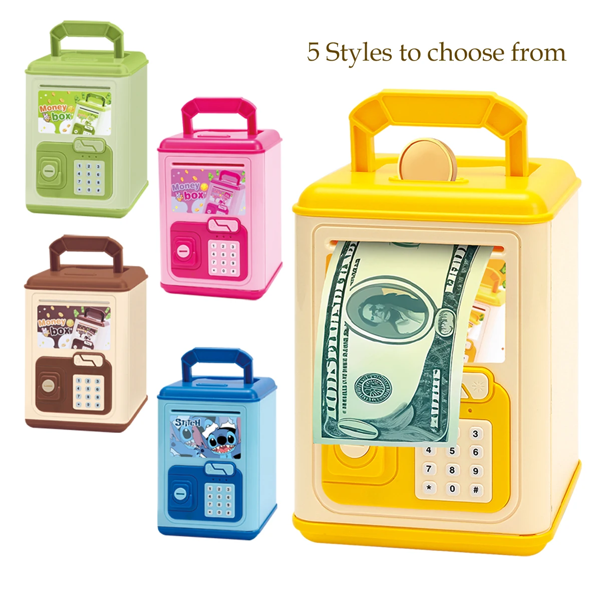 فتح Key Piggy Bank Toys ATM Money Box للأطفال والموسيقى والأضواء، بطارية هدايا ذات سعة كبيرة لا تشمل