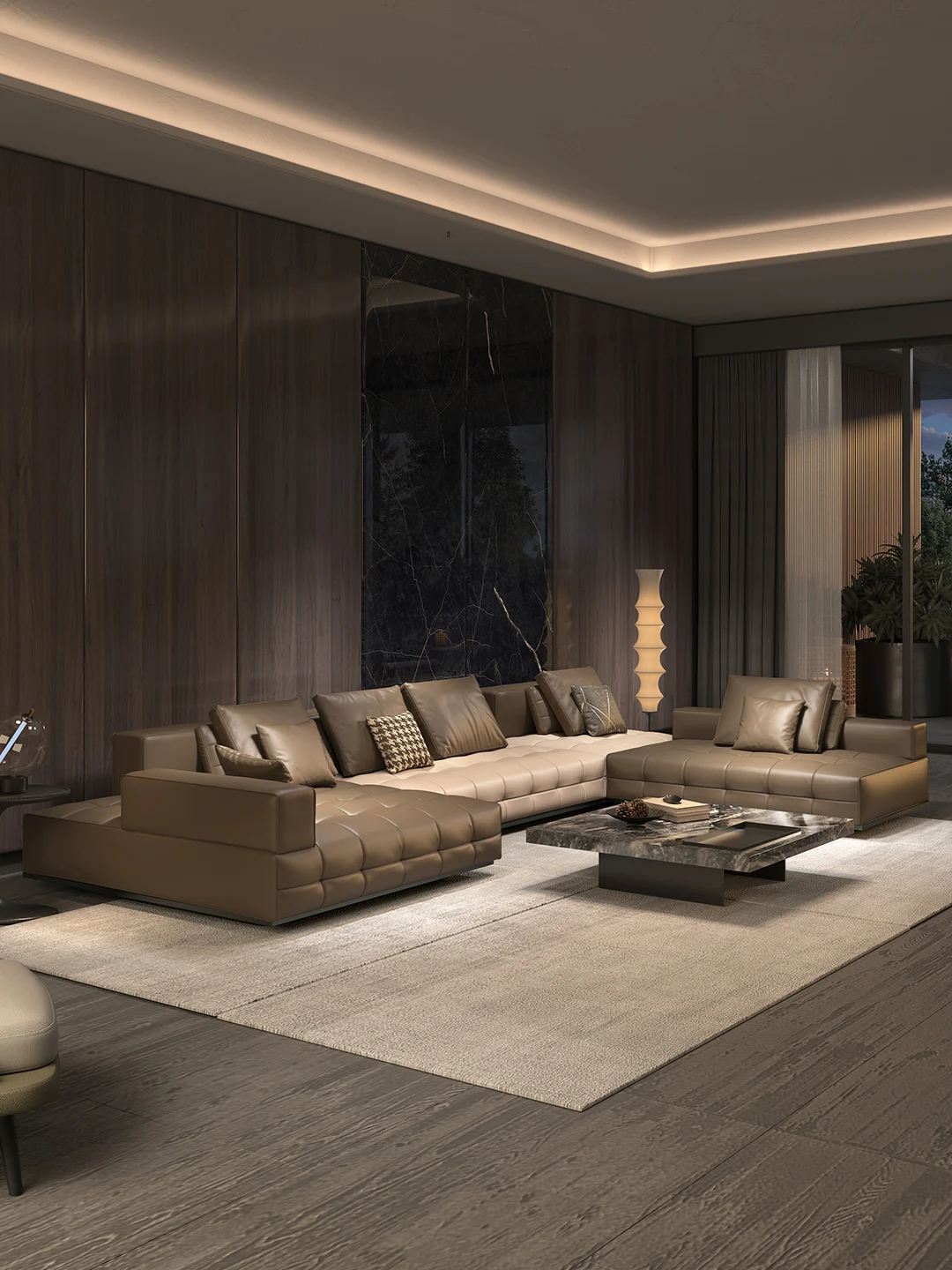 High end leather sofa, light luxury villa, high-end atmosphere