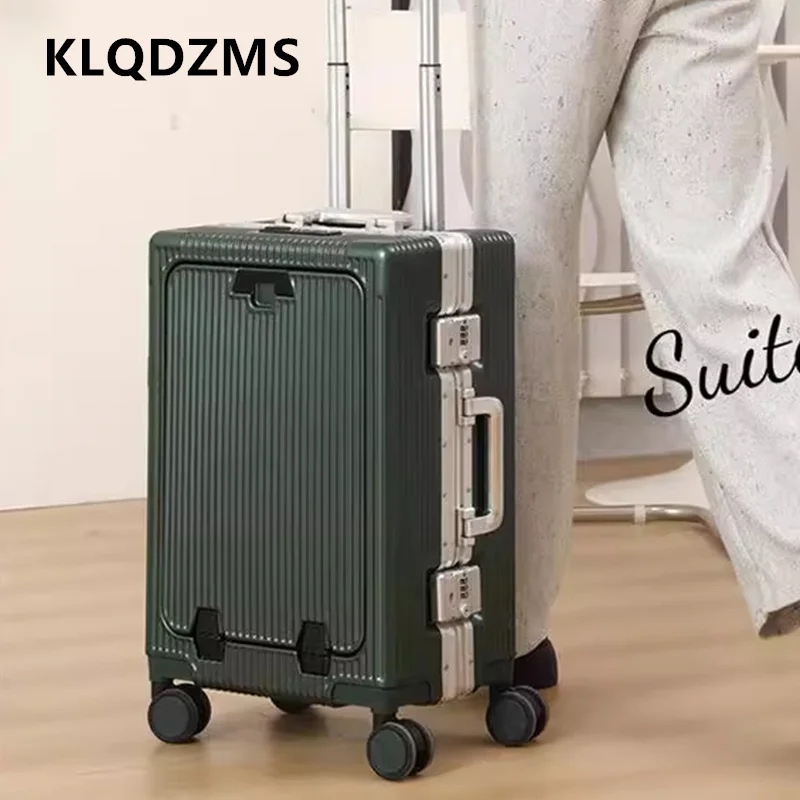 

KLQDZMS Чемодан на колесах с алюминиевой рамой, посадочный чемодан с передним отверстием, чемодан на колесиках для ноутбука, 20 дюймов, 24 дюйма, чемодан с зарядкой через USB