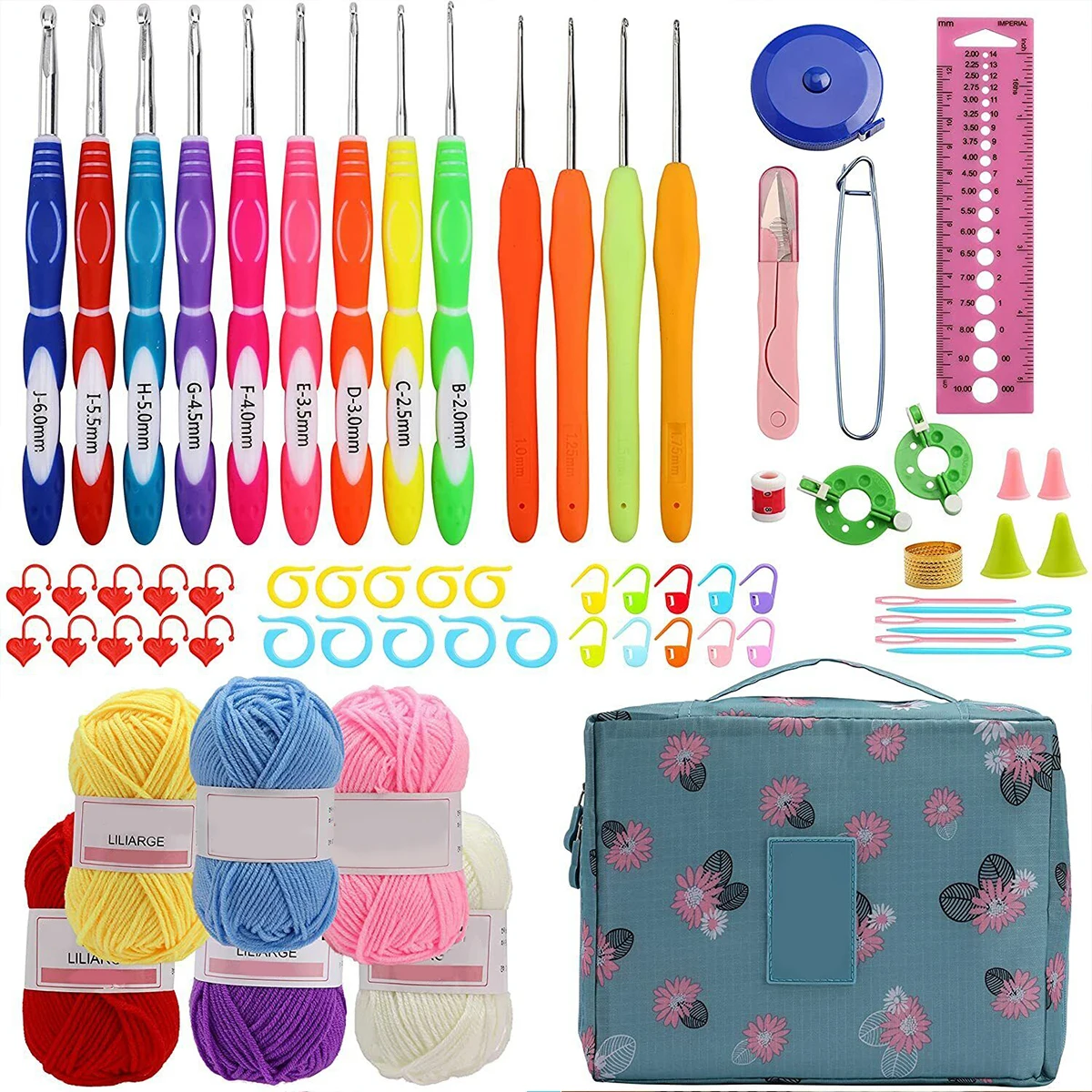 

68/136Pc Crochet Hook Set with Case Crochet Needles Weave Yarn Kit Blunt Hand Sewing Needles for DIY Craft Knitting Starter Kit