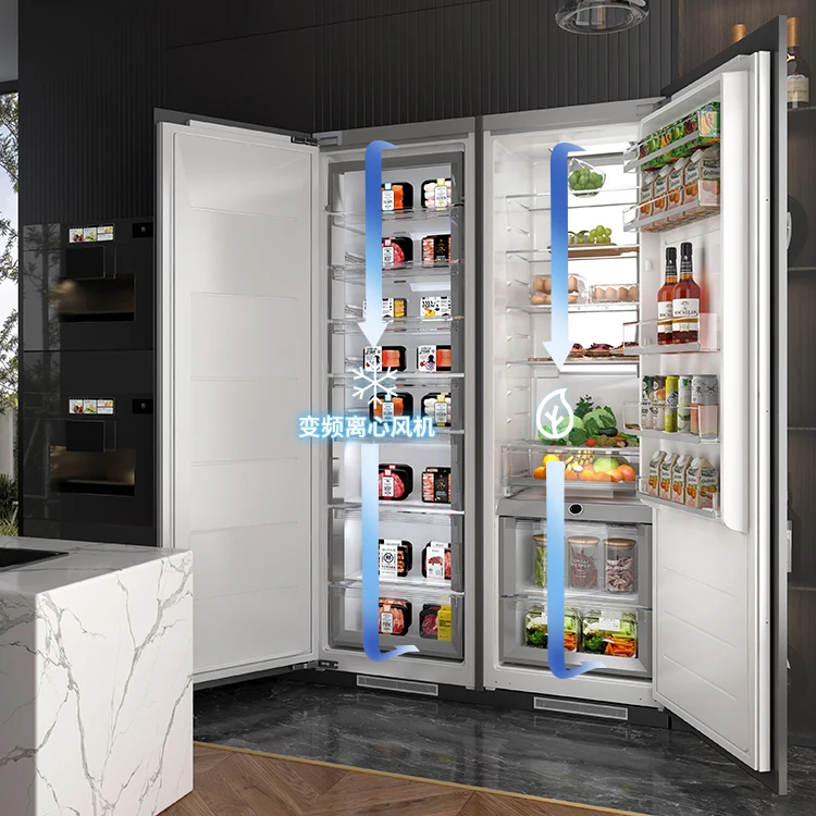 عاكس ثلاجة من المباشر إلى الباب، تبريد هواء كامل، خالي من الصقيع، مخصص مدمج، رفيع للغاية، ذو سعة كبيرة