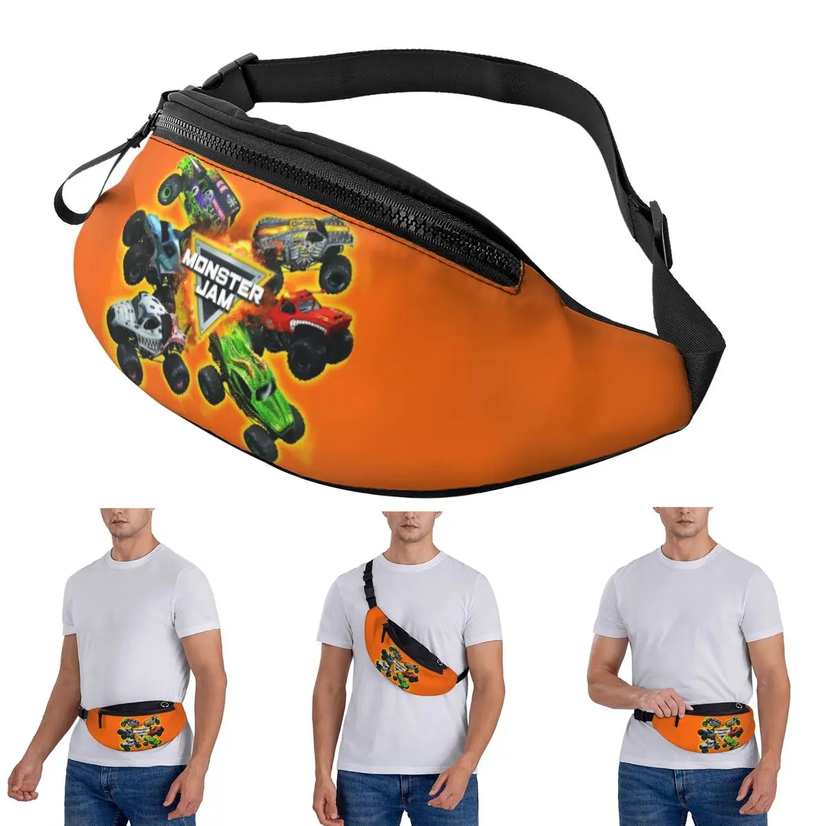 Crossbody Waist Bag Classic Monster Jam Truck Pattern Men Women Fanny Pack Traveling Running Money Phone Pouch